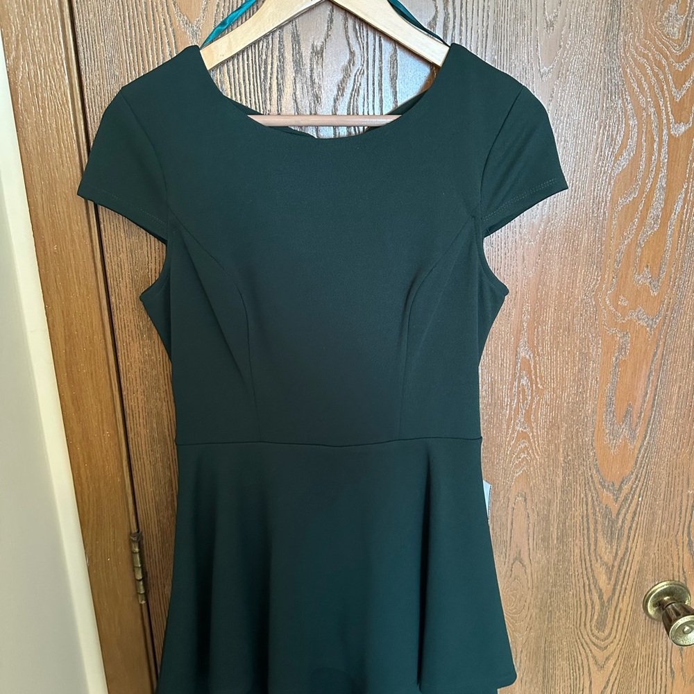 B Darlin Forest Green Short Sleeve Peplum Mini Dress